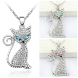 Beautiful 18K Gold Rhinestone Cat Necklace - Amazing!